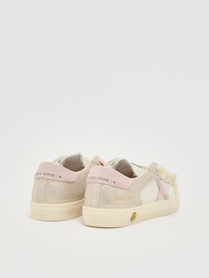 3. Sneakers bambina May in nappa e suede Bianco-Platino-Rosa Golden Goose gyf00495f007435