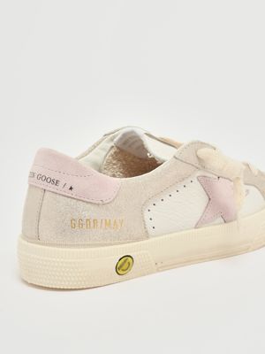 5. Sneakers bambina May in nappa e suede Bianco-Platino-Rosa Golden Goose gyf00495f007435