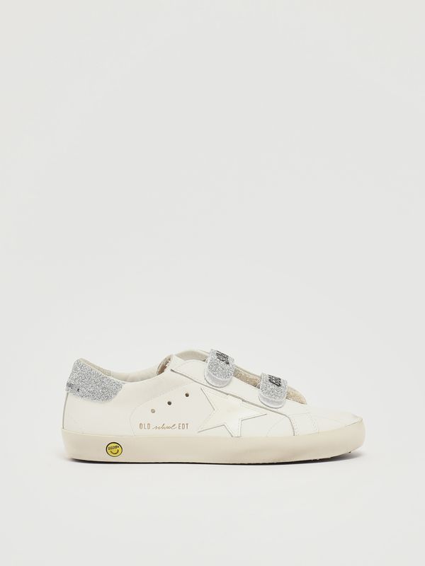 1. Sneakers Old School en cuir pour fille Blanc-Argent Golden Goose gyf00111f007428
