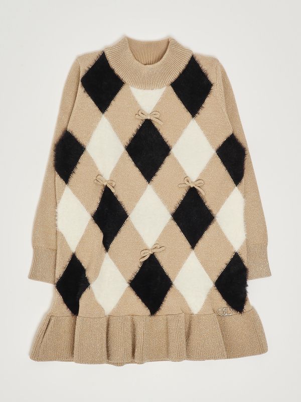 1. Abito bambina in misto viscosa stretch Beige-Oro Liu Jo kf5024ma12p