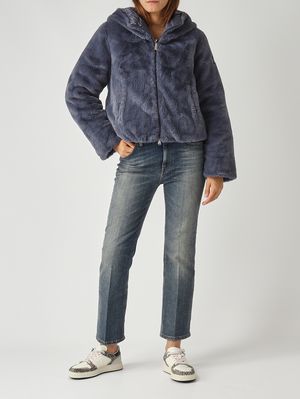 2. Piumino donna Exuberance in nylon e pelliccia sintetica Avio