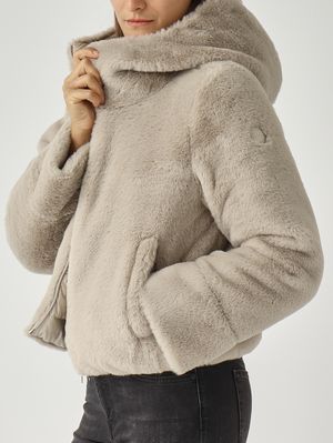 6. Piumino donna Exuberance in nylon e pelliccia sintetica Mastice