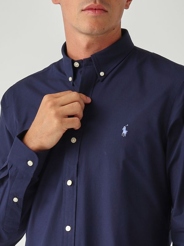 5. Slim fit stretch cotton poplin shirt for men Navy blue Polo Ralph Lauren 710928254