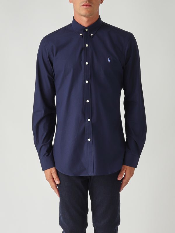 1. Slim fit stretch cotton poplin shirt for men Navy blue Polo Ralph Lauren 710928254