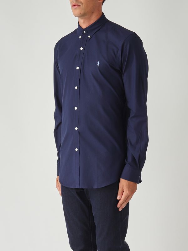 3. Slim fit stretch cotton poplin shirt for men Navy blue Polo Ralph Lauren 710928254