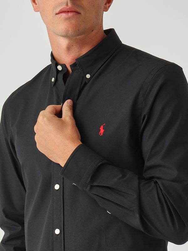 5. Slim fit stretch cotton poplin shirt for men Black Polo Ralph Lauren 710928254