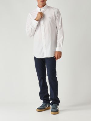 2. Camisa de hombre de corte entallado en popelina de algodón elástico Blanco