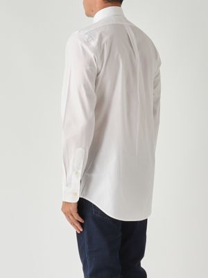 4. Camisa de hombre de corte entallado en popelina de algodón elástico Blanco