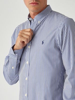 5. Herrenhemd in schmaler Passform aus Stretch-Baumwollpopeline Weiß-Marine Polo Ralph Lauren 710928254