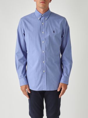 Herrenhemd aus Stretch-Baumwollpopeline Blaues Fil-A-Fil Polo Ralph Lauren