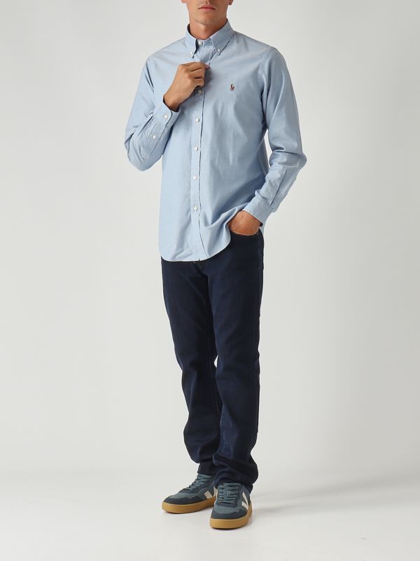 Polo Ralph Lauren - Camicia Oxford Slim Fit In Tessuto Tinto In Capo Verde Scuro Con Logo 130806644
