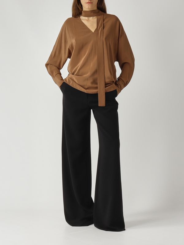 2. Blusa de mujer Caco en crepé de China de seda Caramelo Max Mara Studio 2526116051600