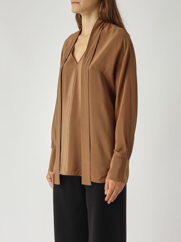 3. Blusa de mujer Caco en crepé de China de seda Caramelo Max Mara Studio 2526116051600