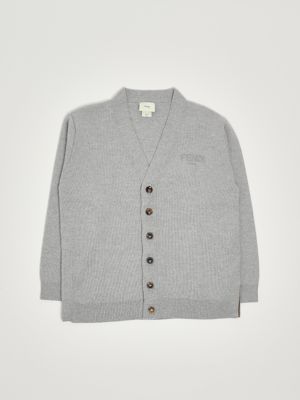 Cardigan bambino in lana vergine Grigio Melange Fendi