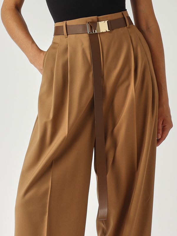 5. Pantalón de mujer Bergamo en tela de lana virgen Camello Max Mara Studio 2526136061600