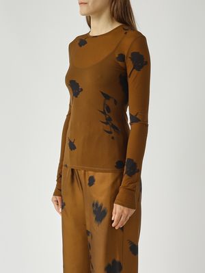 3. Damen T-Shirt mit Blumenmuster Effekt Tabak MM Max Mara 2526946037600