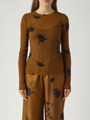 Damen T-Shirt mit Blumenmuster Effekt Tabak MM Max Mara