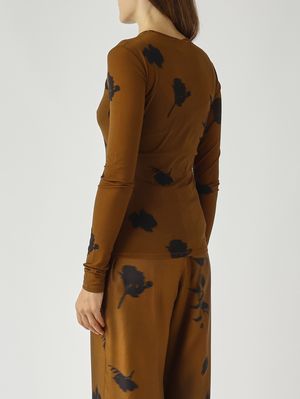 4. Damen T-Shirt mit Blumenmuster Effekt Tabak MM Max Mara 2526946037600