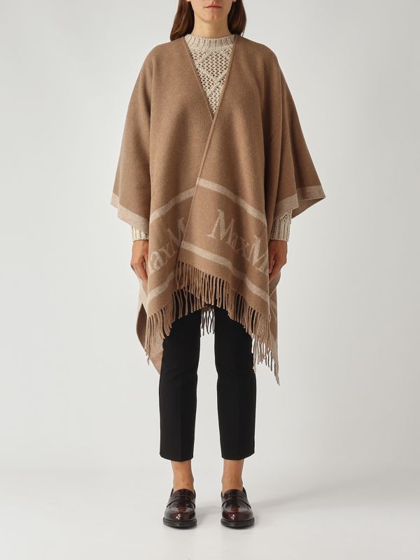 max mara tobacco Max Mara Studio Hildestd wool cape for women - Tobacco