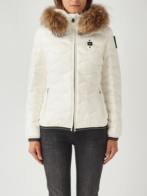 Damen Aldie Nylon Daunenjacke Optisches Weiß Blauer