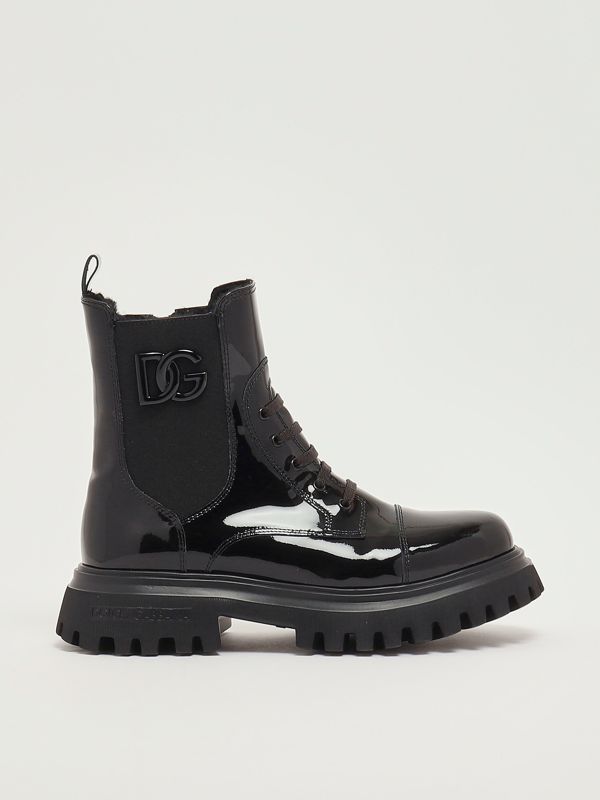 1. Baby-Stiefel aus Lackleder Schwarz Dolce e Gabbana d11360aw623