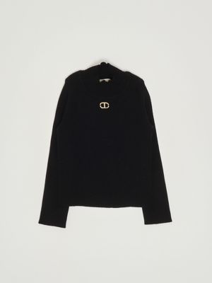 1. Mädchen-Stehkragenshirt aus Viskosemischung Schwarz