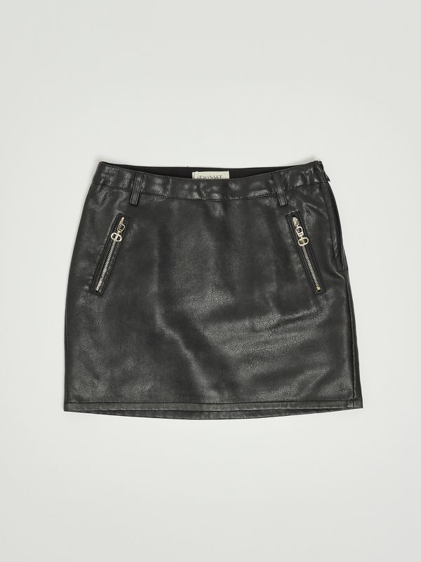 1. Rock für Mädchen in Lederoptik Schwarz Twinset 252gj2081