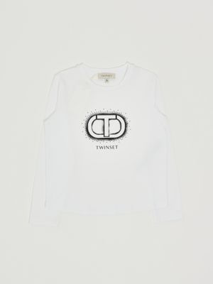 T-shirt bambina in cotone stretch Bianco Twinset
