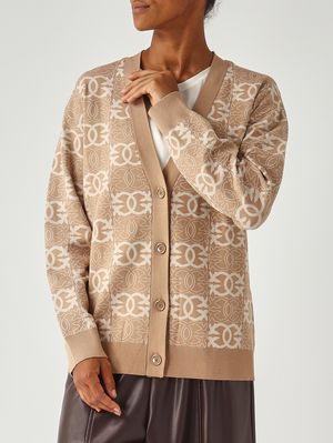 5. Cardigan donna Half Breed in misto viscosa Cammello-Avorio Pinko 106042a2yd