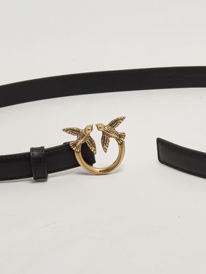 Pinko Love Berry H2 belt calfskin set ladies Belt, Z99q_Black-Antique Gold : Pinko