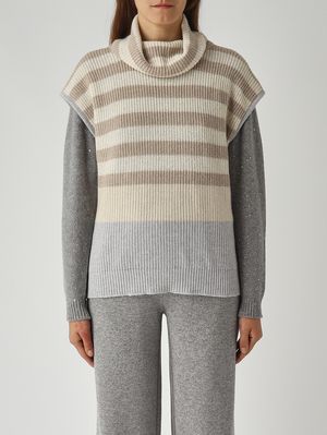 Wool and cashmere blend sweater for women Cream-Camel Gran Sasso