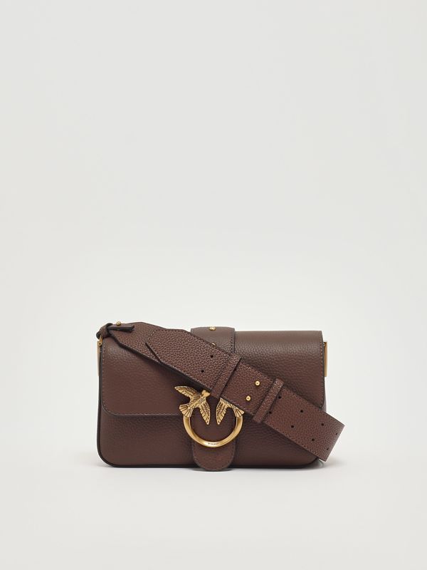 4. Love One Mini Slouchy grained leather bag for women Chocolate Pinko 104340a2ox