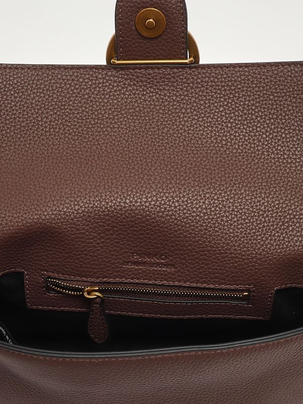 6. Love One Mini Slouchy grained leather bag for women Chocolate Pinko 104340a2ox