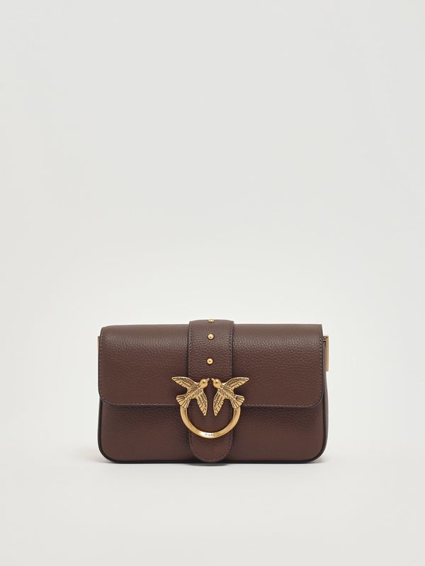1. Love One Mini Slouchy grained leather bag for women Chocolate Pinko 104340a2ox