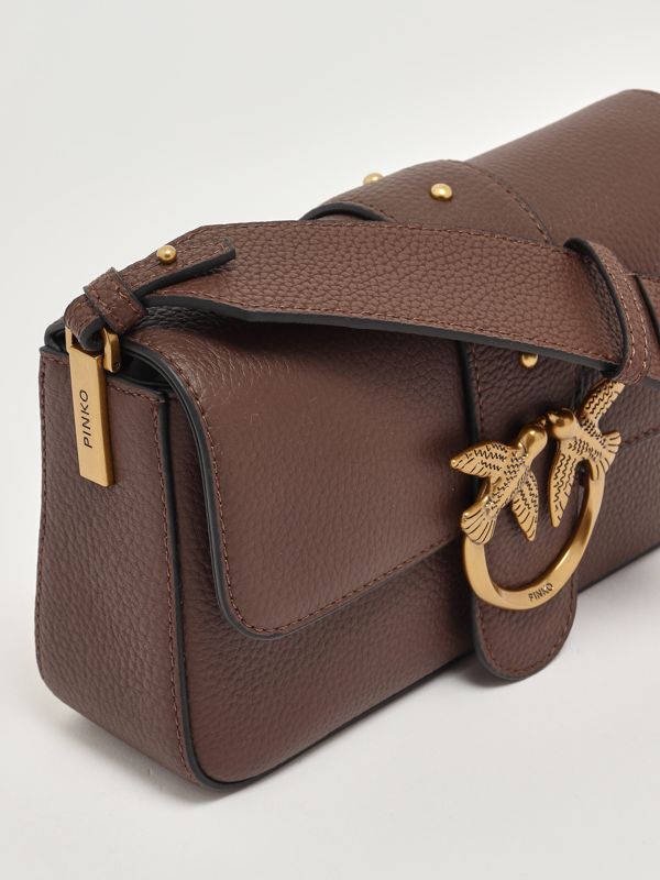 7. Love One Mini Slouchy grained leather bag for women Chocolate Pinko 104340a2ox