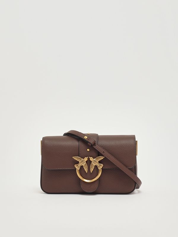 5. Love One Mini Slouchy grained leather bag for women Chocolate Pinko 104340a2ox