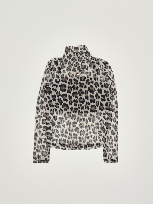 1. Modell eines Mädchens aus Cady-Stoff Schwarzer Leopard Twinset 252gj2351