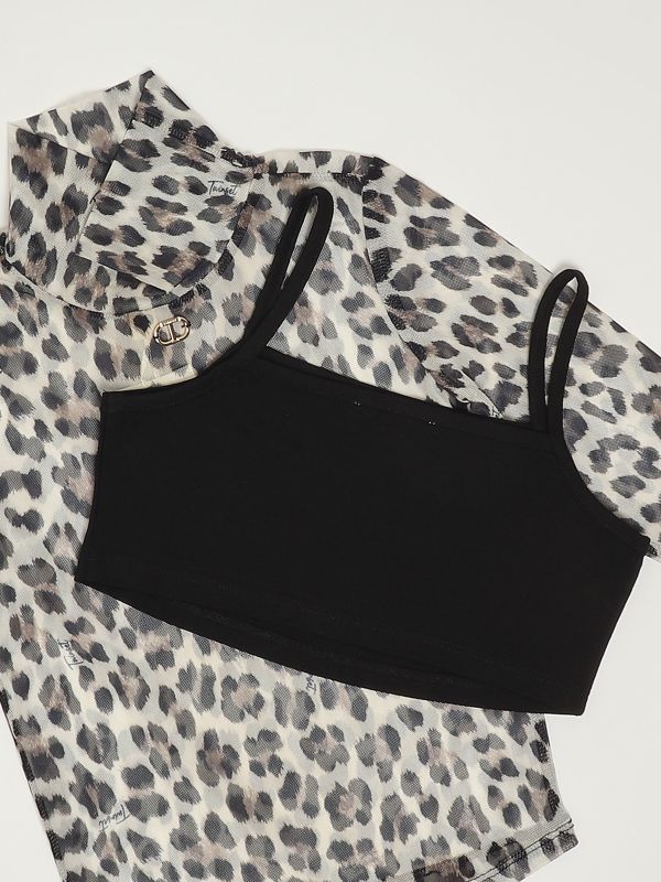 3. Modell eines Mädchens aus Cady-Stoff Schwarzer Leopard Twinset 252gj2351