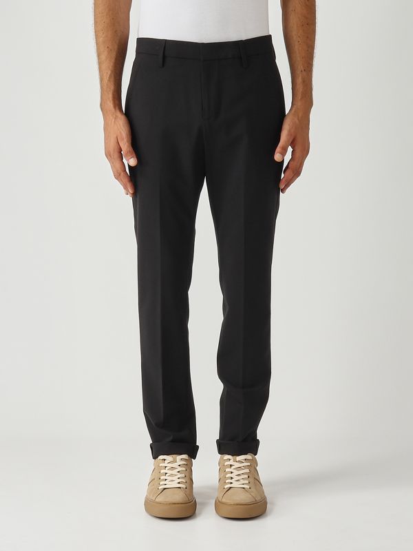 1. Pantalon Gaubert slim fit en toile de laine vierge bi-extensible pour homme Noir Dondup up235ts0009uxxxdu