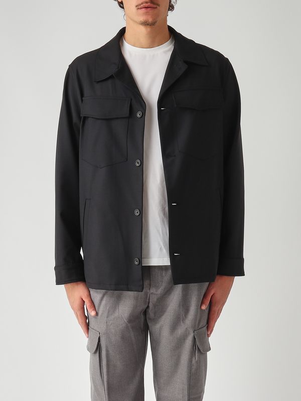 1. Sobrecamisa de hombre en mezcla de lana elástica Negro White sand 25wsu25106