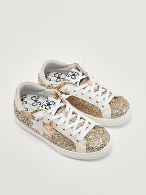2. Lederturnschuhe für Mädchen Gold-Glitzer