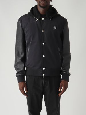 Blouson bombardier en nylon et cuir imprimé pour homme Bleu marine Philipp Plein