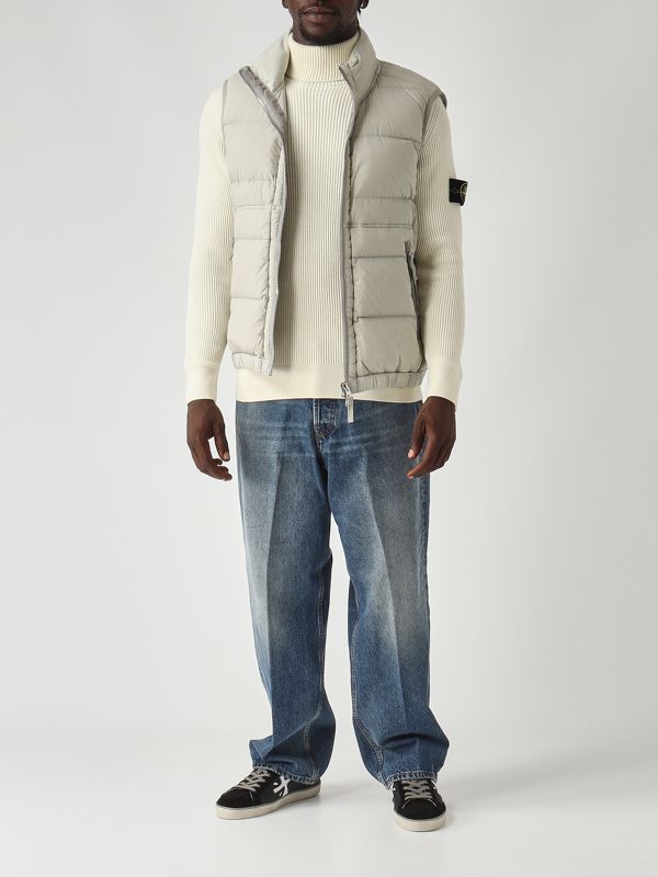 Stone Island Light stretch nylon down vest for men - Pearl Gray