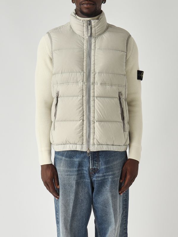 Stone Island Light stretch nylon down vest for men - Pearl Gray