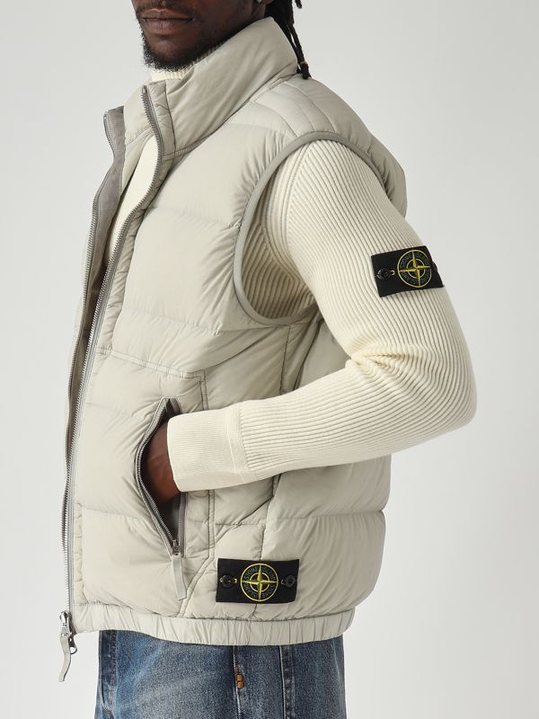 Stone Island Light stretch nylon down vest for men - Pearl Gray