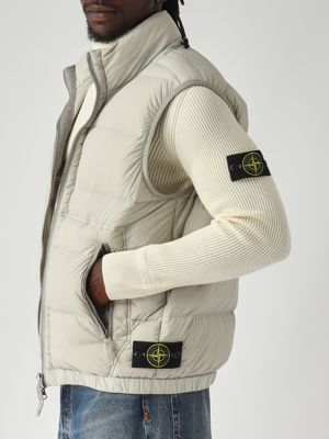 Stone Island Light stretch nylon down vest for men - Pearl Gray
