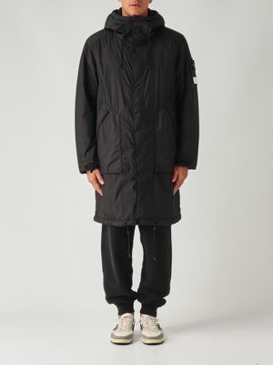 Brushed nylon reps parka for men Black Stone Island