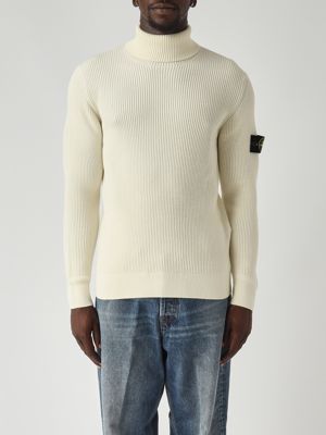 Full rib RWS wool turtleneck for men Ivory Stone Island