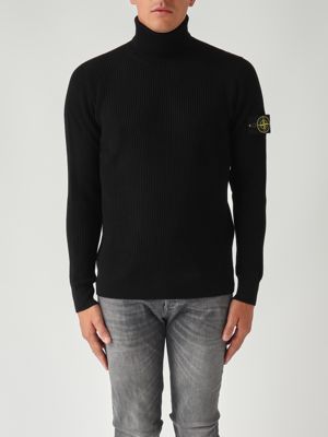 Full rib RWS wool turtleneck for men Black Stone Island