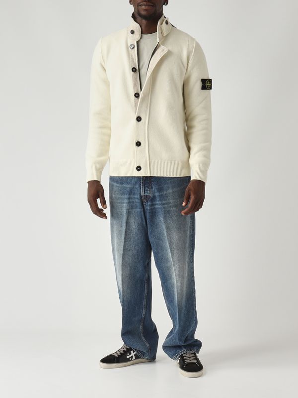 Lambswool and nylon blend cardigan for men k2s155100047s00a3 Ivory